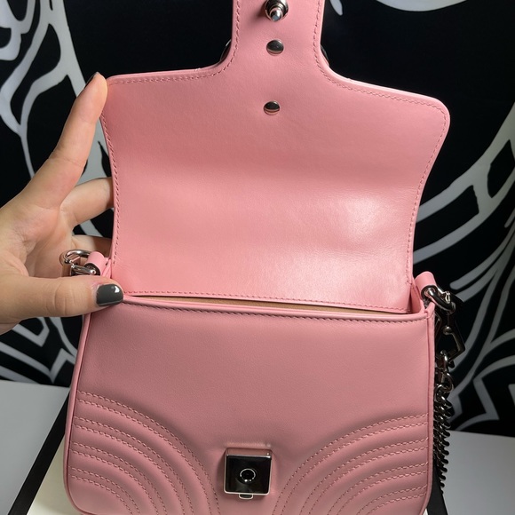 Gucci Gg Marmont Matelasse Pink Silver Chain Super Mini Shoulder Bag Purse - Picture 4 of 5
